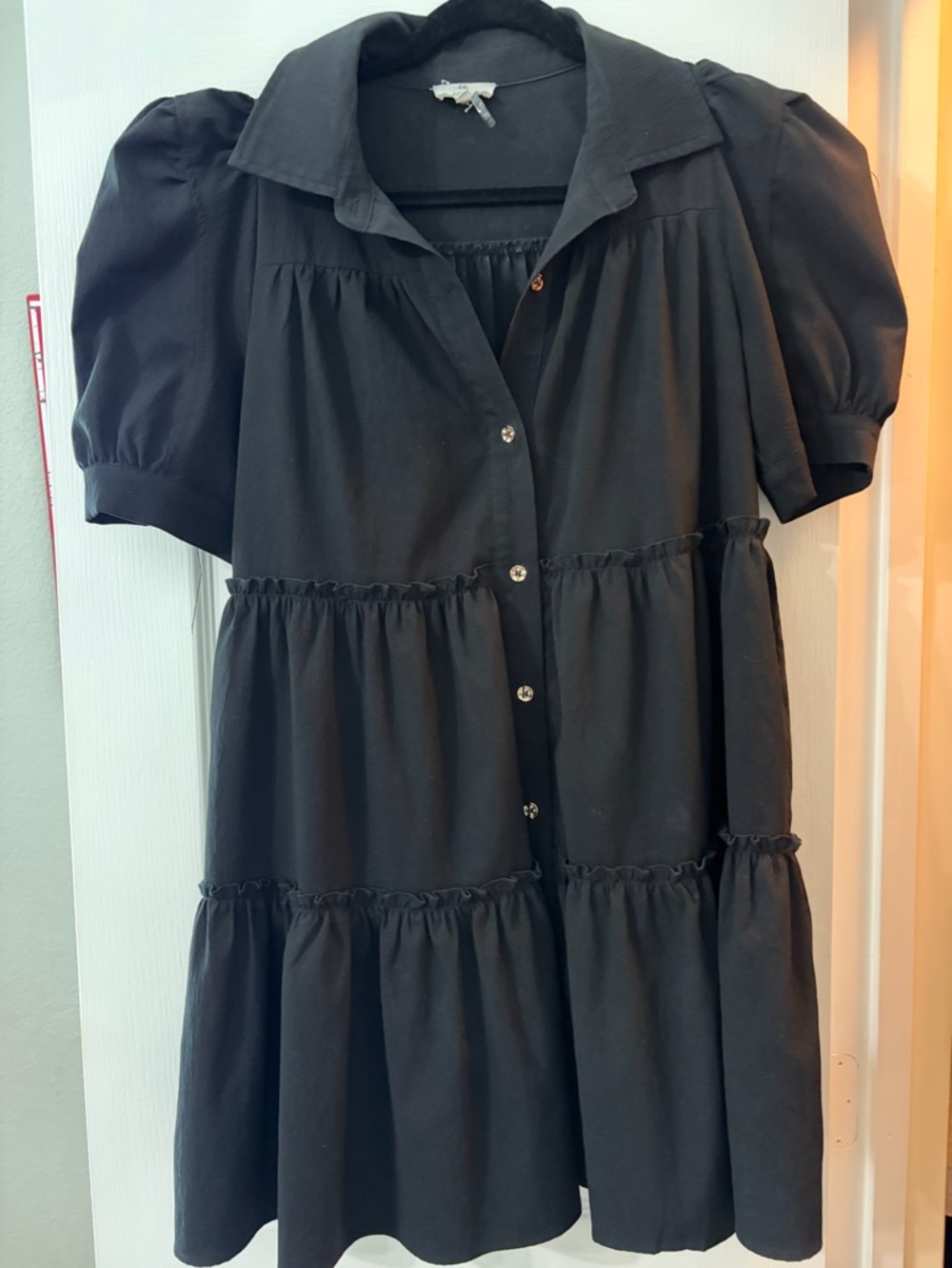 Black Tiered Button-Front Mini Dress size S/M